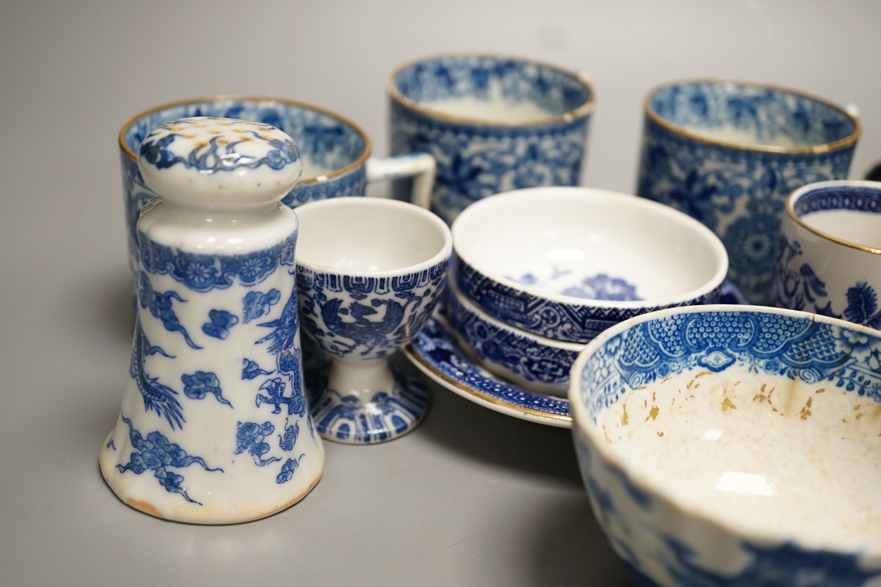 Mixed blue and white tableware including Burleigh ware, Wood’s and other 19th century blue and white china